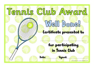 certificates tennis sparklebox printable club sports well award participated played celebrate during children who primary