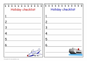 Checklist Template Ks1 Holiday Checklist Writing Aids (SB247)