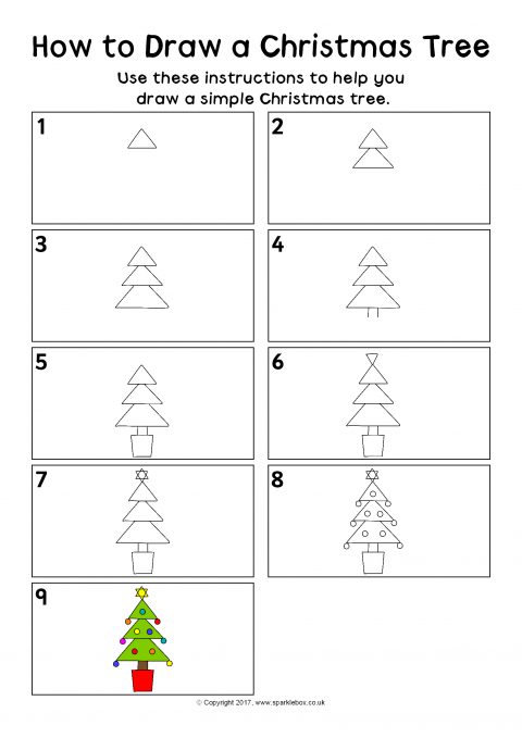 How to Draw a Christmas Tree Instructions Sheet (SB12150) - SparkleBox