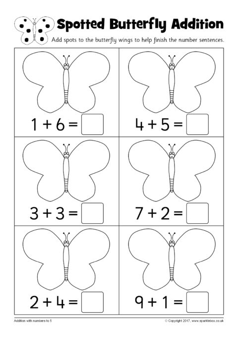 Butterfly Addition Worksheets (SB12245) - SparkleBox