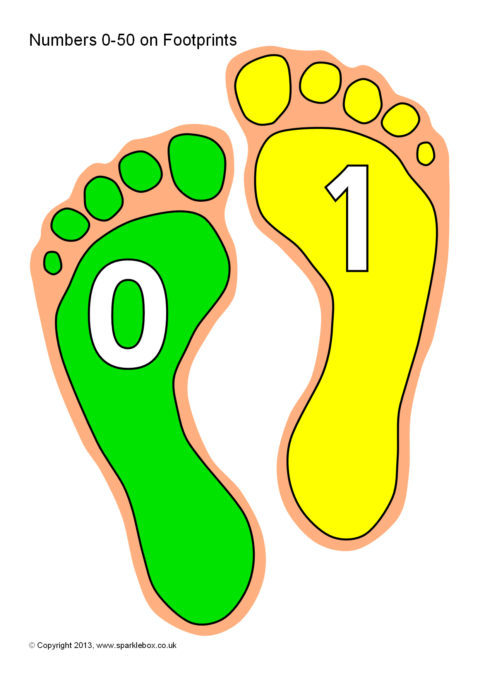 Numbers 0-50 on Footprints (SB1460) - SparkleBox