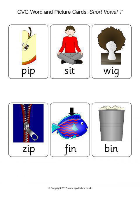 CVC Word and Picture Cards – Short Vowel ‘i’ (SB298) - SparkleBox