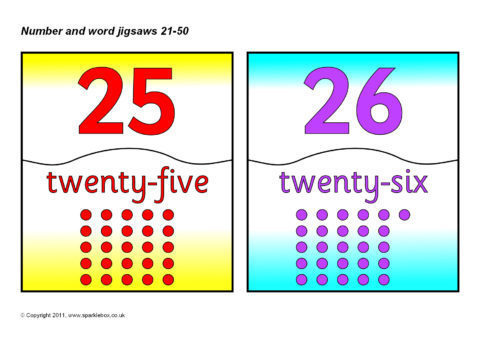Number, Word and Dots Mini Jigsaws 21-50 (SB4590) - SparkleBox