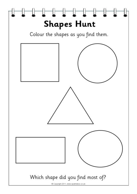 A set of simple worksheets for use in shape hunts or for surveying 2D