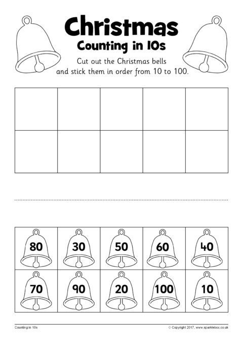 Christmas Counting in 10s Cut and Stick Worksheets (SB12248) - SparkleBox