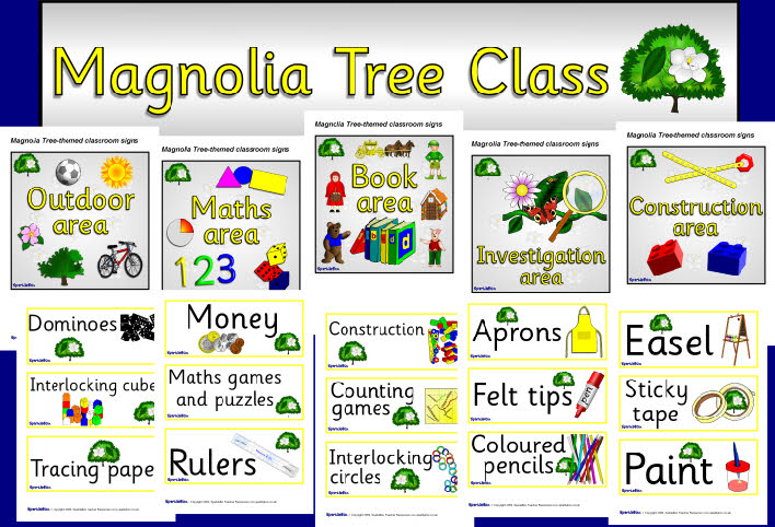 Magnolia Tree-themed classroom signs and labels pack (SB2202) - SparkleBox