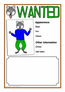 Wolf wanted poster writing frames (SB3719) - SparkleBox