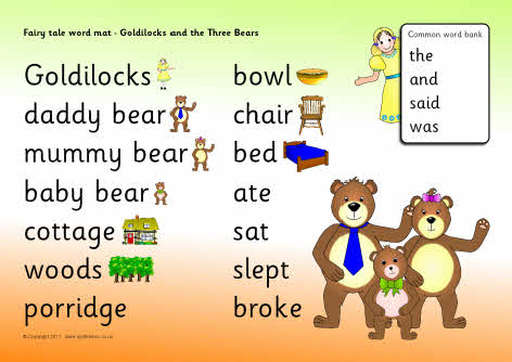 Goldilocks and the Three Bears word mat (SB5183) - SparkleBox