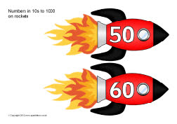 Numbers in 10s to 1000 on rockets (SB7601) - SparkleBox
