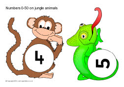Numbers 0-50 on jungle animals (SB601) - SparkleBox