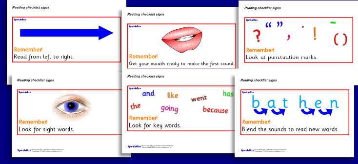 Reading checklist signs (SB903) - SparkleBox