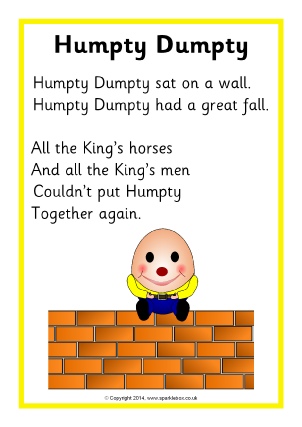 Humpty Dumpty Nursery Rhyme Teaching Resources & Printables - SparkleBox