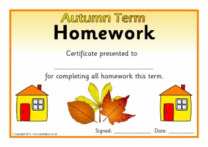 homework award certificate