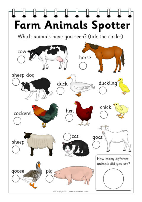 A simple form for children to tick off various animals they see at the farm. 