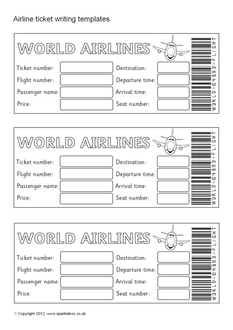 Editable Airline Ticket Template from www.sparklebox.co.uk