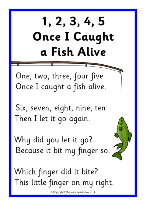 Poem: One, Two, Three, Four, Five Worksheet for Kindergarten - 1st Grade
