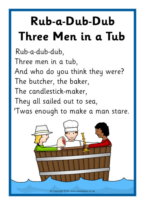 Rub A Dub Dub Three Men In A Tub Rhyme Sheet Sb11587