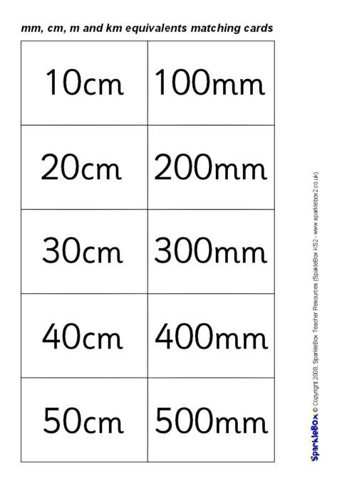 Mm Cm M And Km Equivalents Matching Cards Black And White Sb60 Sparklebox