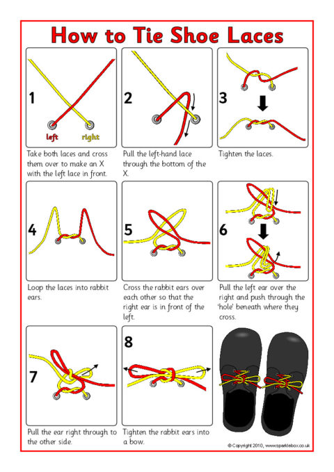 How to Tie Shoe Laces Instruction Sheet 