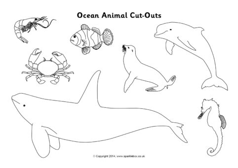 Ocean Animal Cut-Outs – Black and White (SB10310) - SparkleBox
