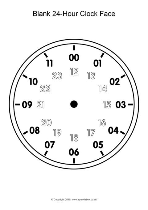 24 Hour Clock Face Template from www.sparklebox.co.uk